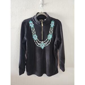 Bob Mackie Women's NWT Wearable Art Fleece 1/4 Zip Embroidered Pullover Med